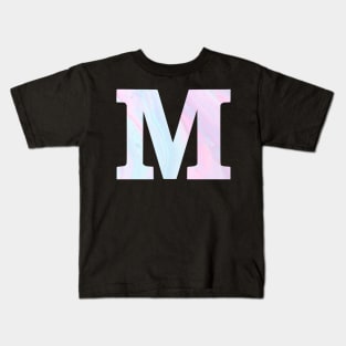 The Letter M Blue and Pink Marble Design Kids T-Shirt